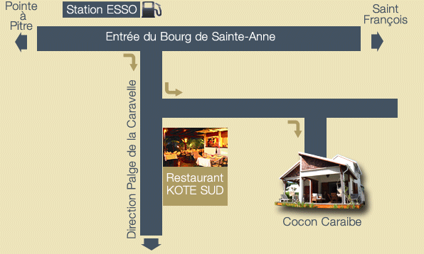 kote sud restaurant ste anne guadeloupe, plan de ste anne guadeloupe